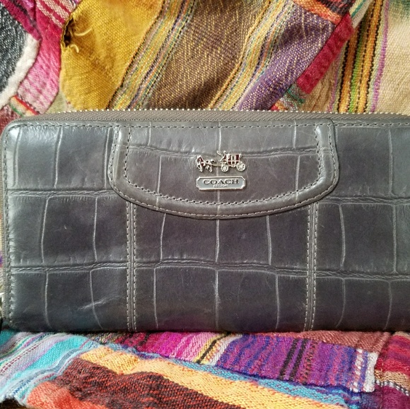 Coach Handbags - Coach Gray Croc Embossed Wallet